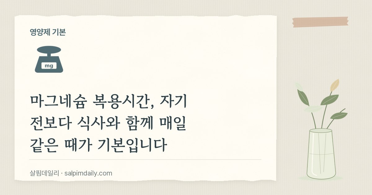 마그네슘 복용시간, 자기 전보다 식사와 함께 매일 같은 때가 기본입니다