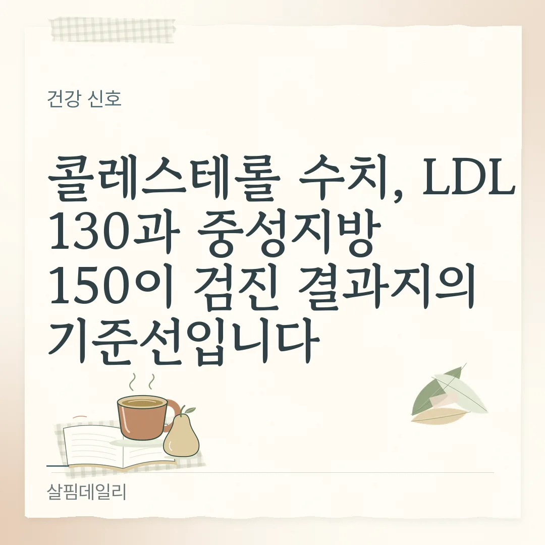 콜레스테롤 검사 결과지 읽는 법, LDL 130·중성지방 150 기준선과 공복 조건 카드 1