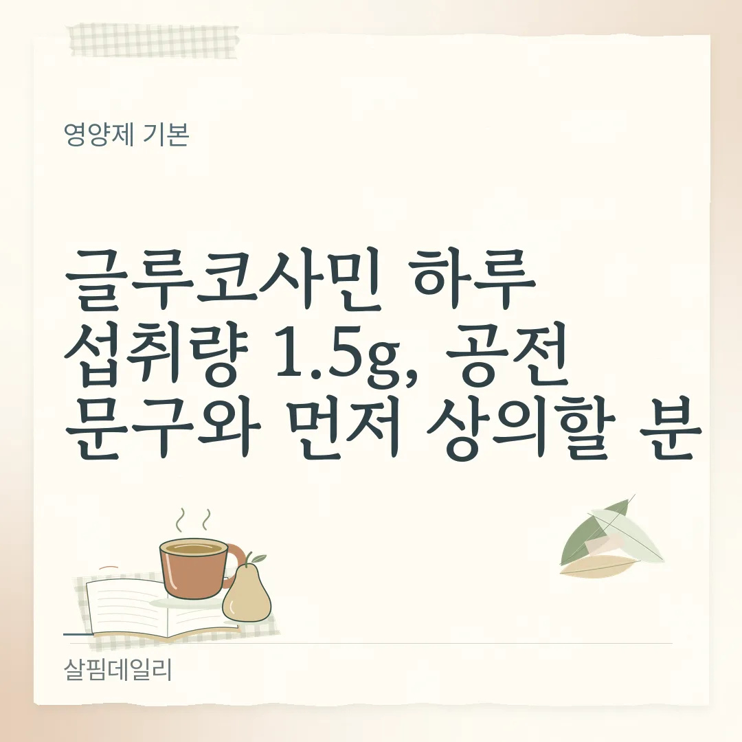 글루코사민 하루 섭취량 1.5g, 공전 문구와 먼저 상의할 분 카드 1