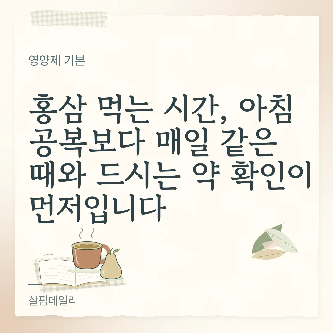 홍삼 먹는 시간, 아침 공복보다 매일 같은 때와 드시는 약 확인이 먼저입니다 카드 1