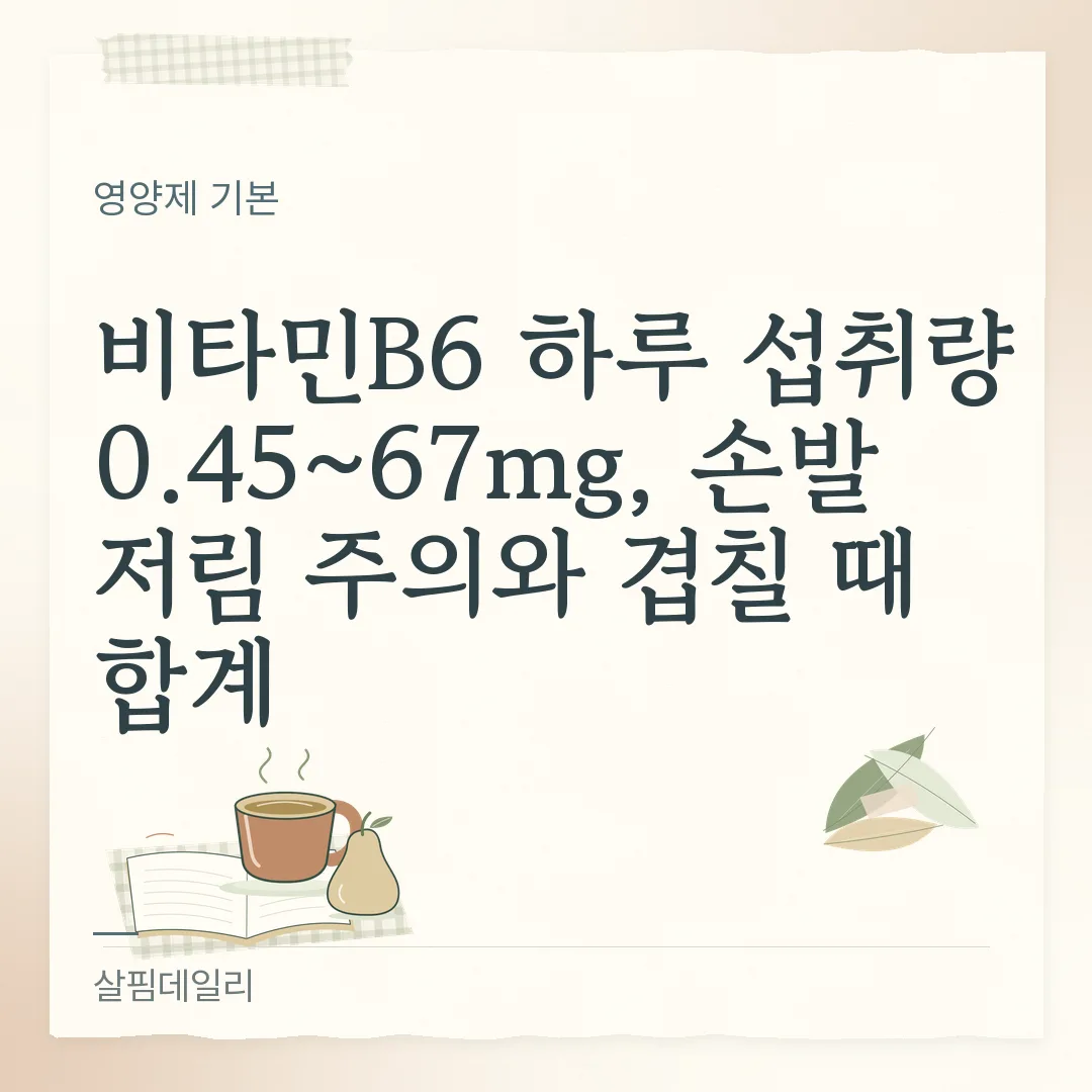 비타민B6 하루 섭취량 0.45~67mg, 손발 저림 주의와 겹칠 때 합계 카드 1