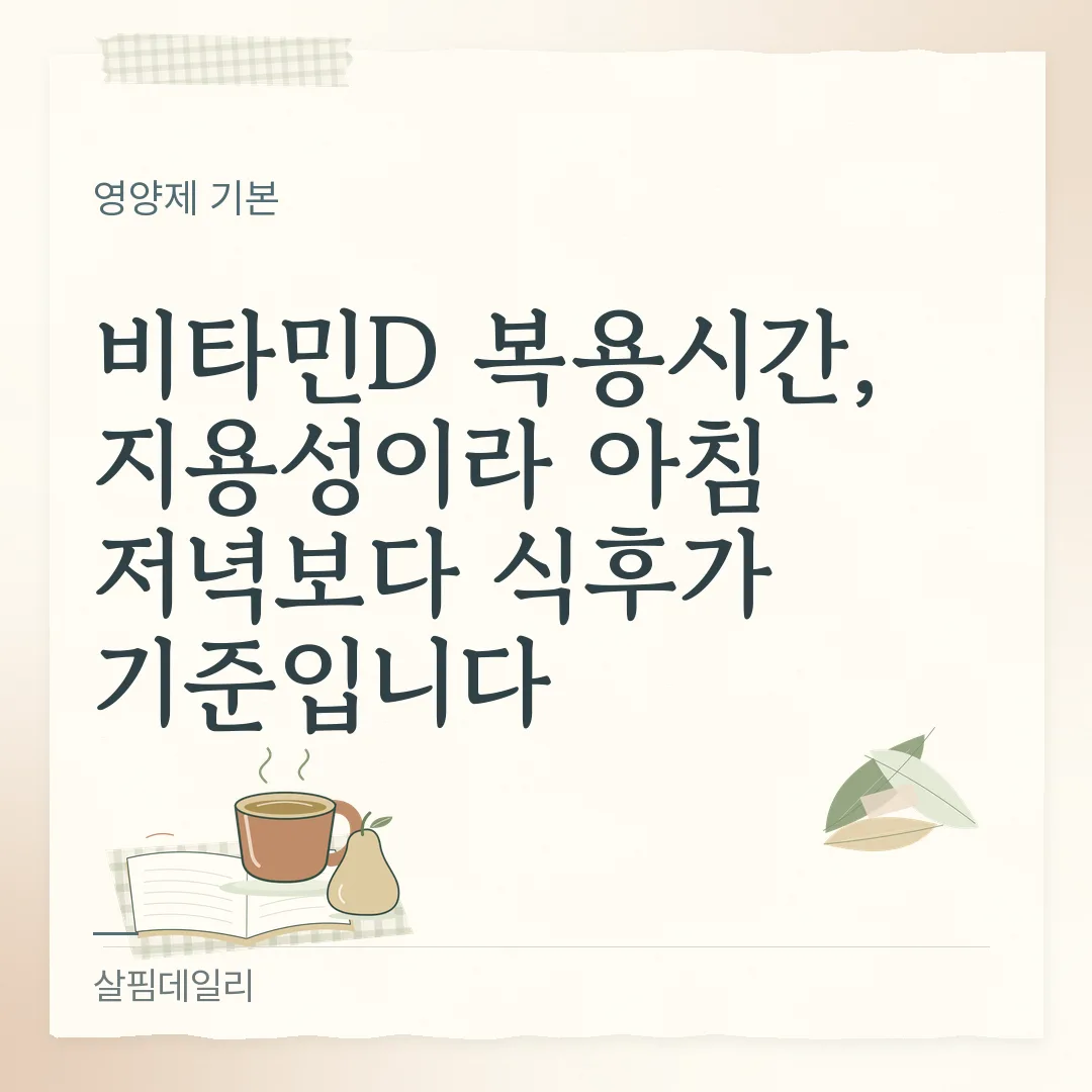 비타민D 복용시간, 지용성이라 아침 저녁보다 식후가 기준입니다 카드 1