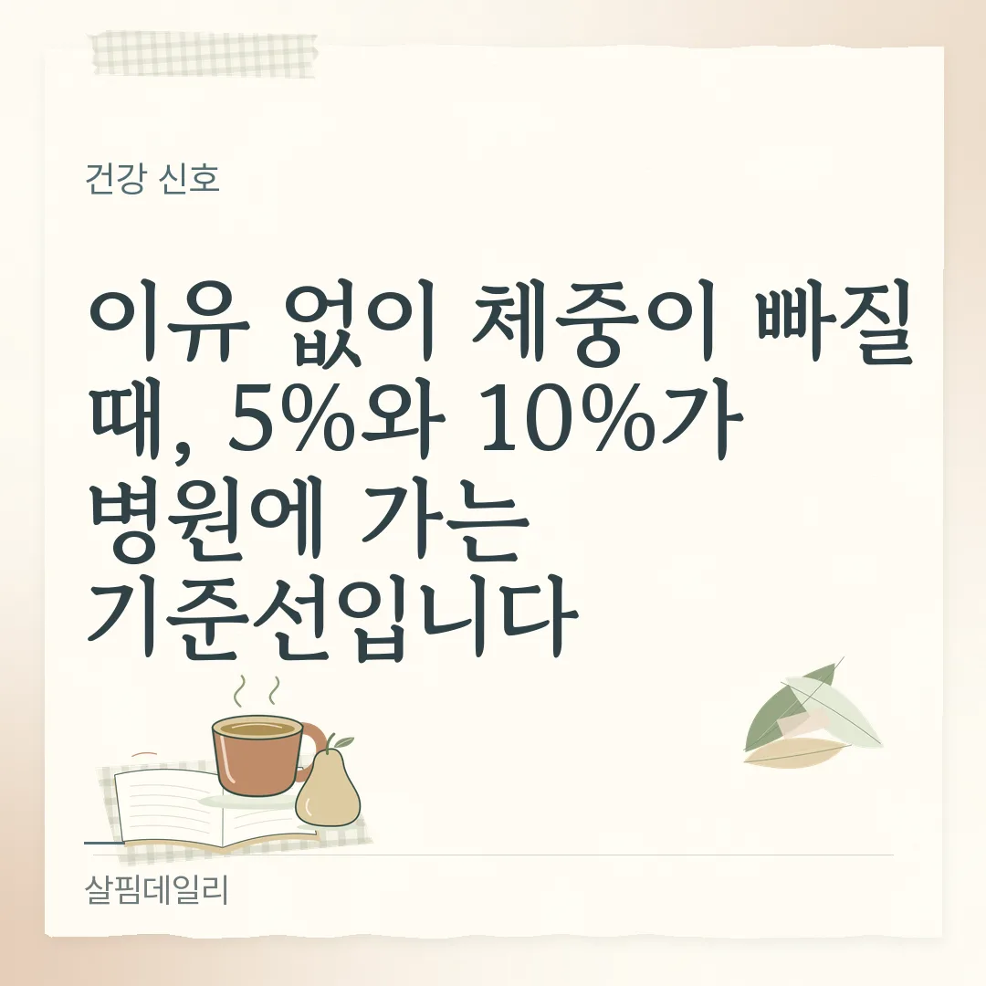 체중 감소 5% 기준, 6개월~1년에 평소 체중 5%가 빠지면 원인을 확인합니다 카드 1