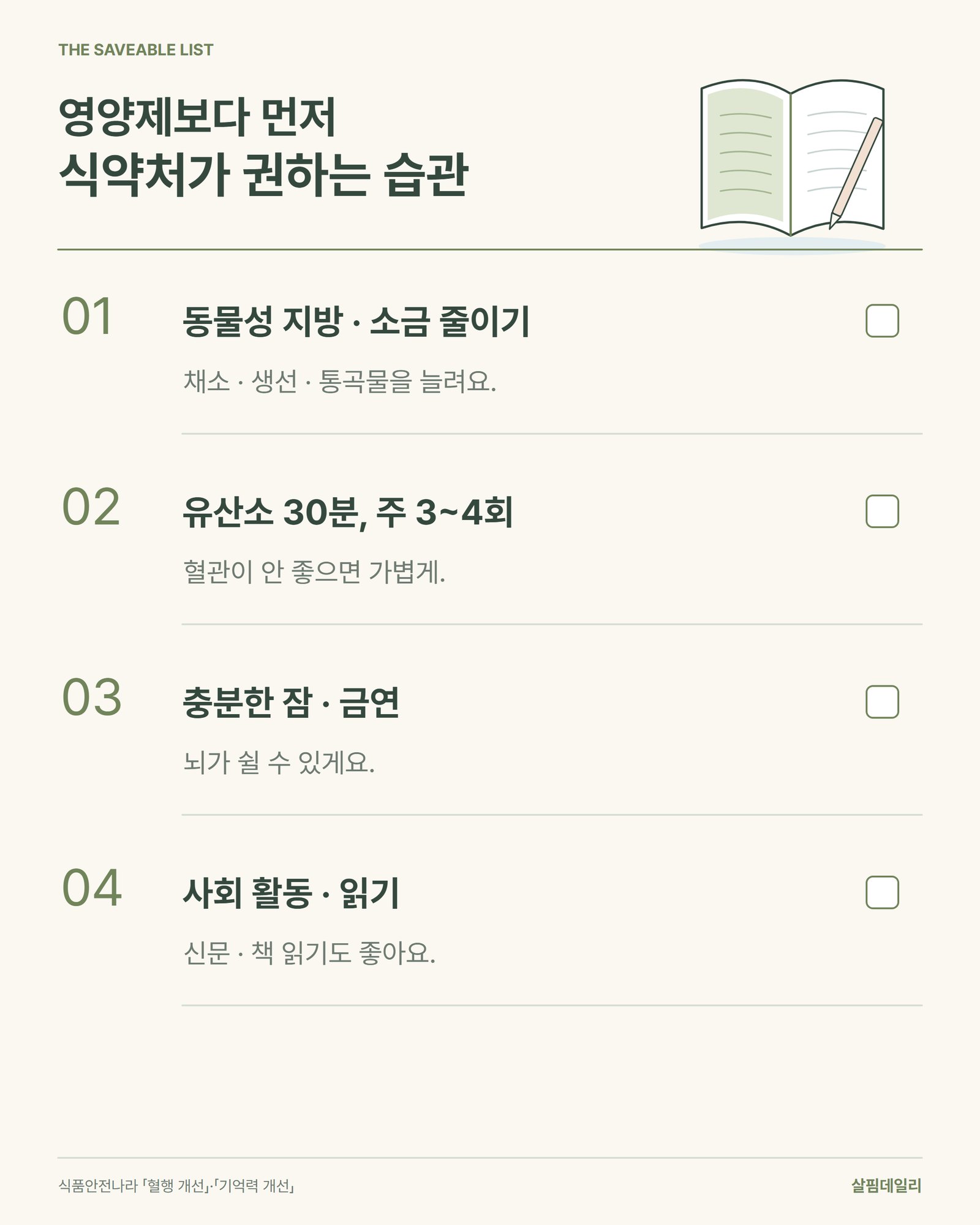 혈행과 기억력을 위해 식약처가 먼저 권하는 생활 습관 네 가지